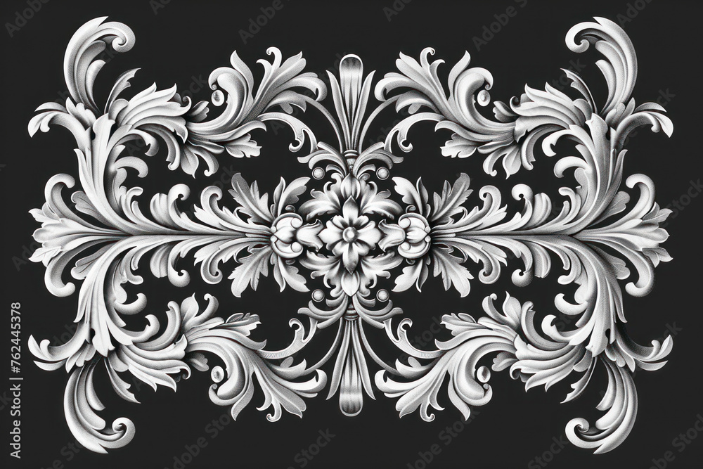 Vintage Baroque Victorian frame border floral ornament leaf scroll engraved retro flower pattern.