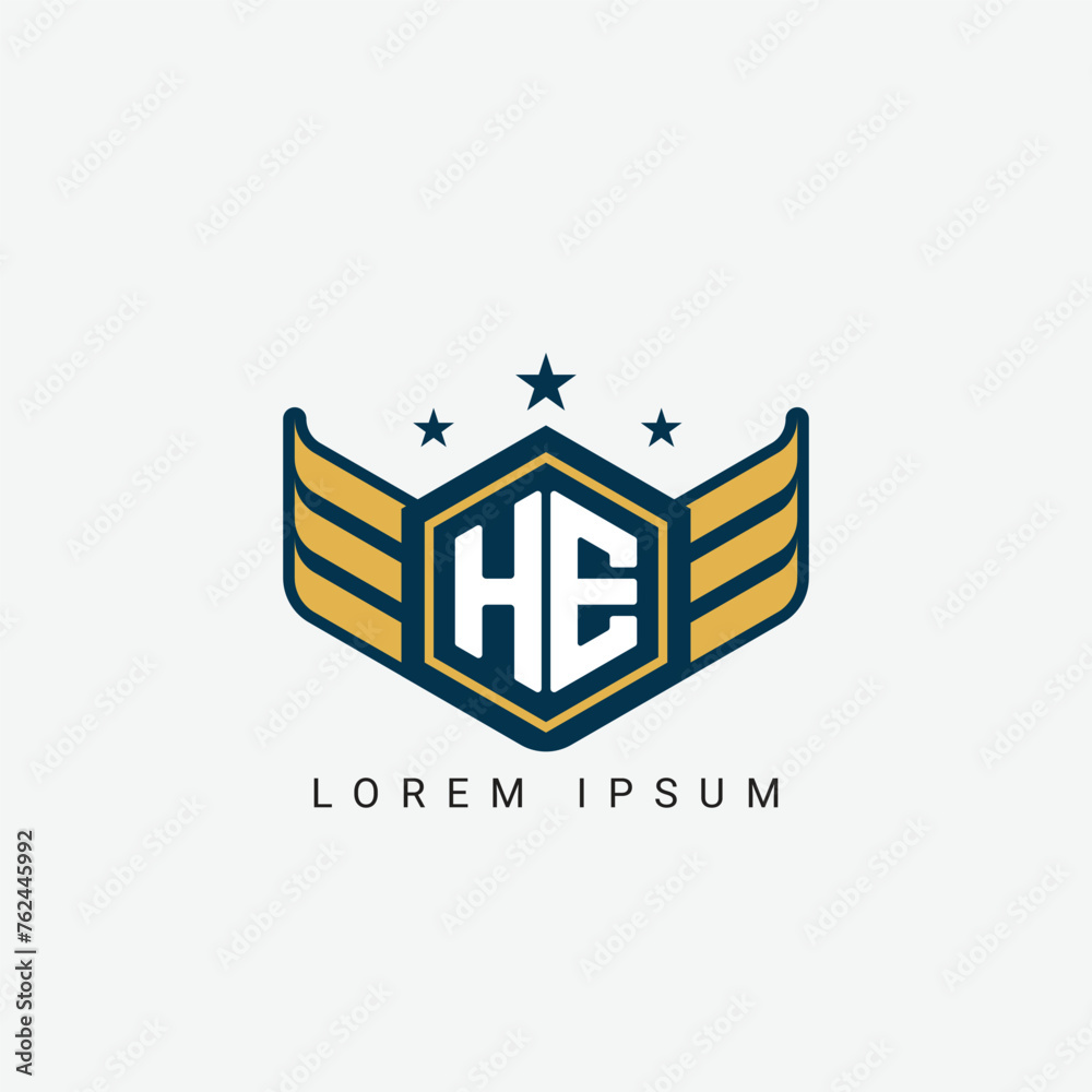 Alphabet letter HE EH H E logo hexagon shape concept with wings ornament silhouette 2 Alphabet letter HE EH H E logo hexagon shape concept with wings ornament silhouette 2