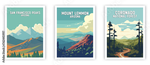 Coronado, Mount Lemmon, San Francisco Peaks Illustration Art. Travel Poster Wall Art. Minimalist Vector art