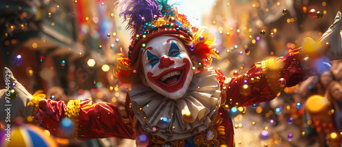 Joyful 3D cartoon Mardi Gras parade characters in costumes photo
