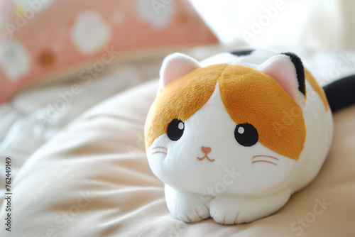 Cute Plushie Cat Stuffed Animal, White and Orange and Black Kitty