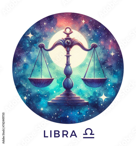 Libra Zodiac Sign. Watercolor Astrological Symbol. 