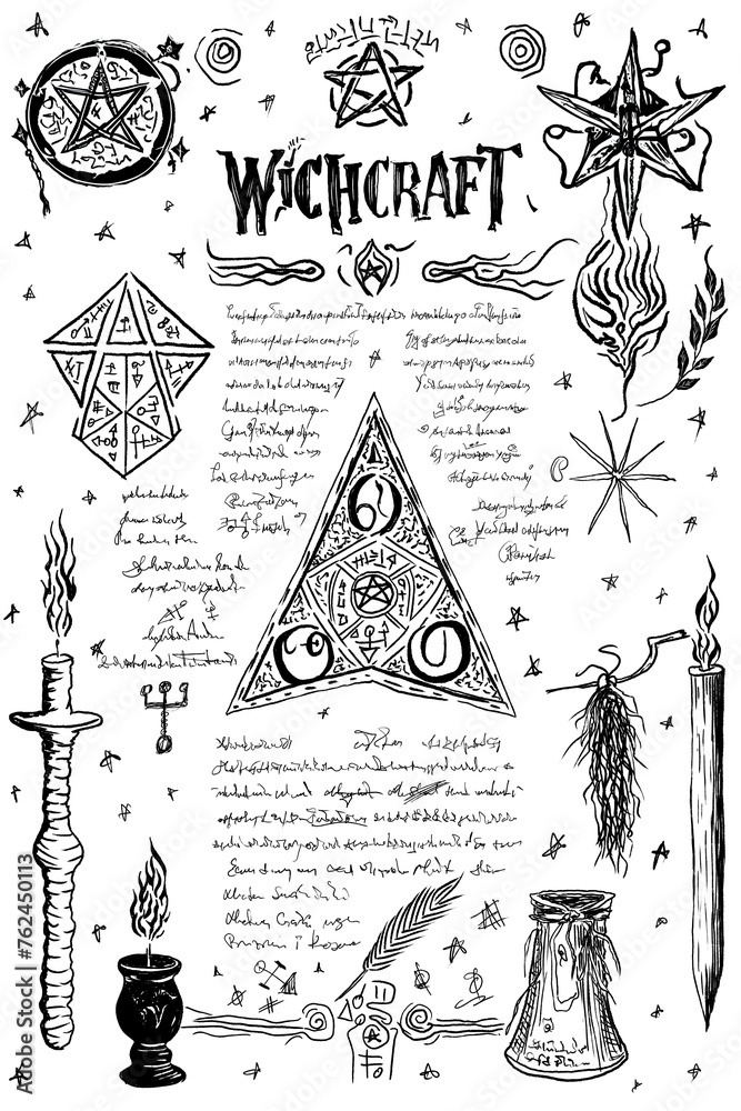 Witchcraft Old Book Page with Magic Spells in Transparent backgrounds 