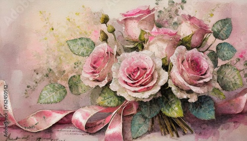 Bukiet różowych róż na różowym tle