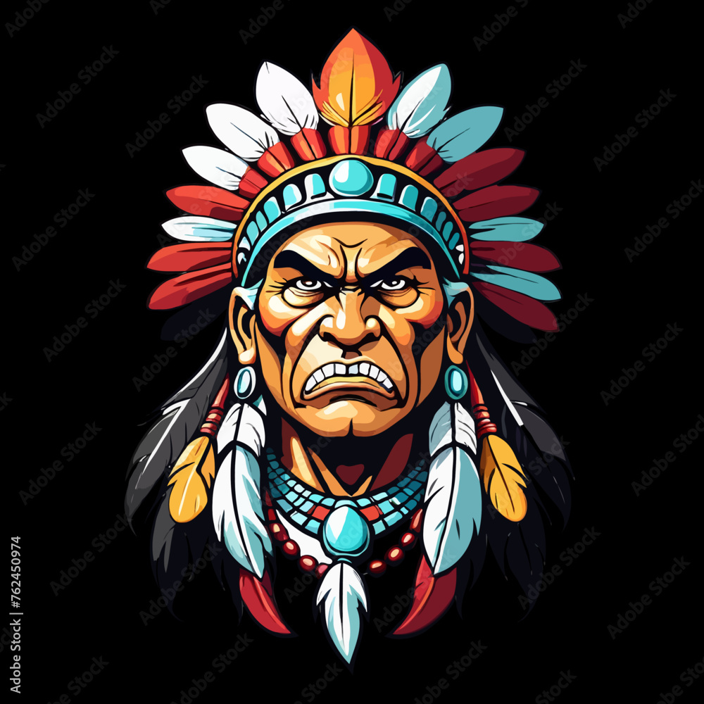 Obraz premium Indian head mascot, transparent background.