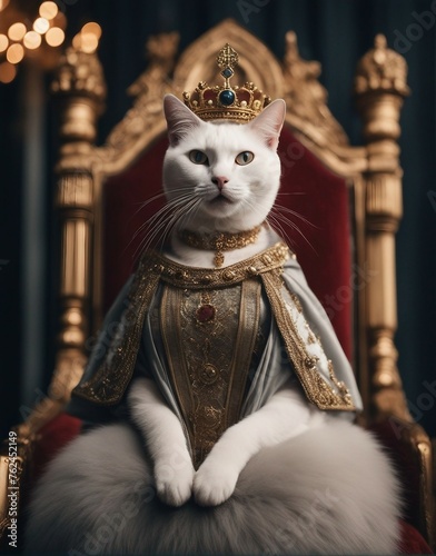 White royal cat in throne room
