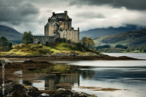 Majestic Scot scottish castle. Fortress travel. Generate Ai