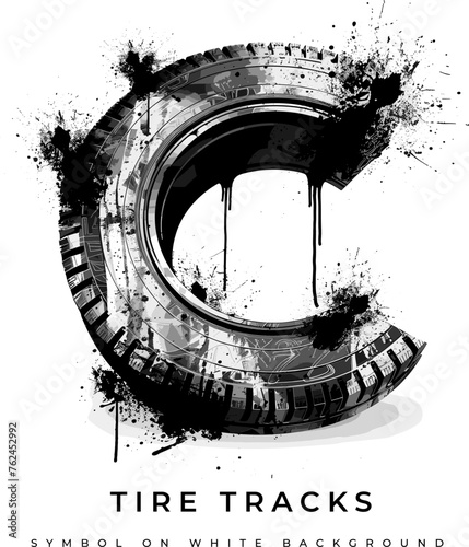 Tire font. Letter C. Vector