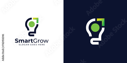 Creative Smart Grow Logo. Light Bulb and Arrow Up with Modern Style. Lamp Growth Logo Icon Symbol Vector Design Inspiration.