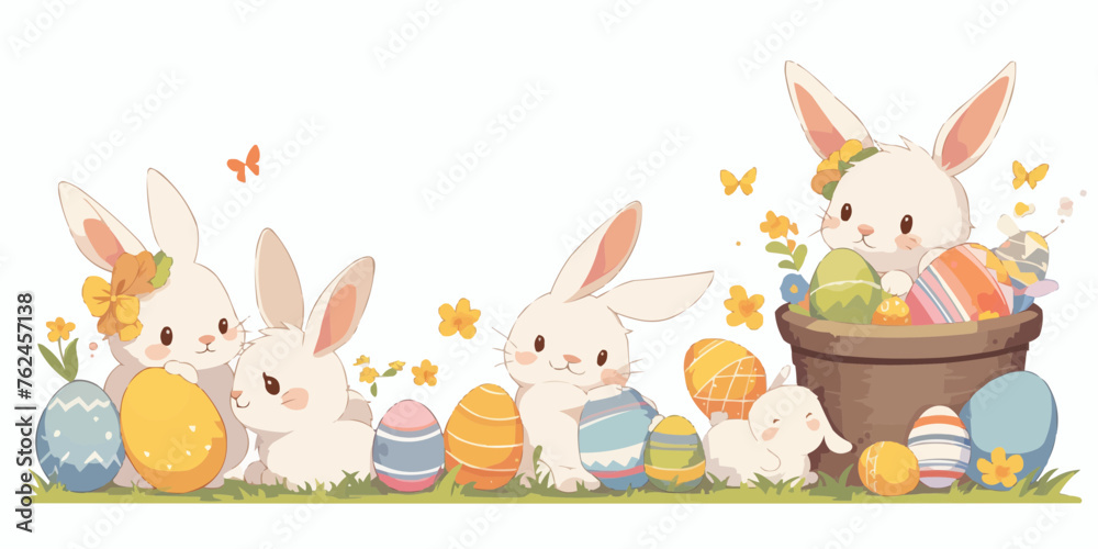 A vector banner for Easter Day with a white background, providing copy space for illustration of holiday celebration A vector banner for Easter Day with a white background, providing copy space for illustration of holiday celebration