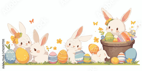 A vector banner for Easter Day with a white background, providing copy space for illustration of holiday celebration