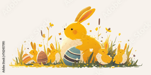 A vector banner for Easter Day with a white background, providing copy space for illustration of holiday celebration