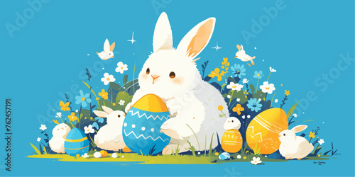 A vector banner for Easter Day with a white background, providing copy space for illustration of holiday celebration