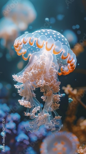 Flower-like jellyfish, low saturation, light color.