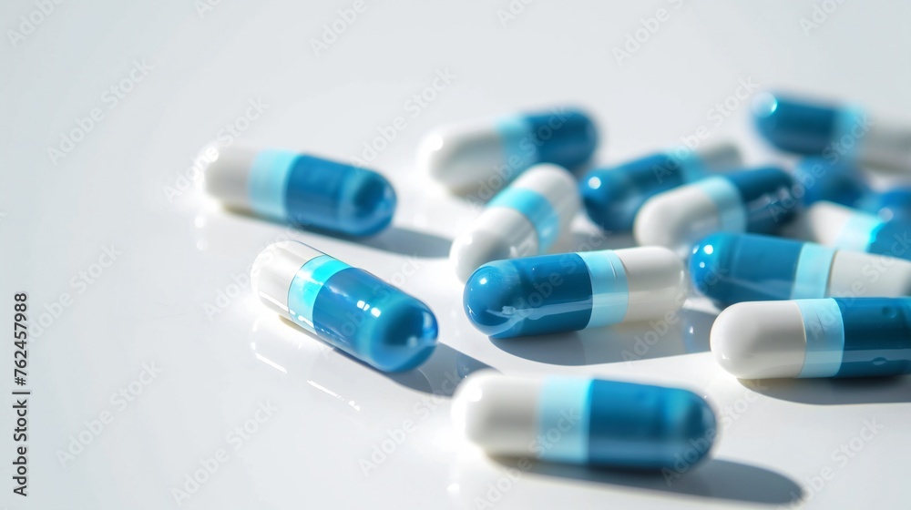 Pharmaceutical Capsules in Blue and White Pharmaceutical Capsules in Blue and White