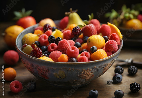 A fruit bowl with various fruits