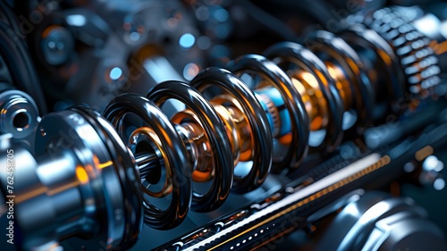 Close-up of a motorcycle shock absorber showcasing mechanical precision and design photo