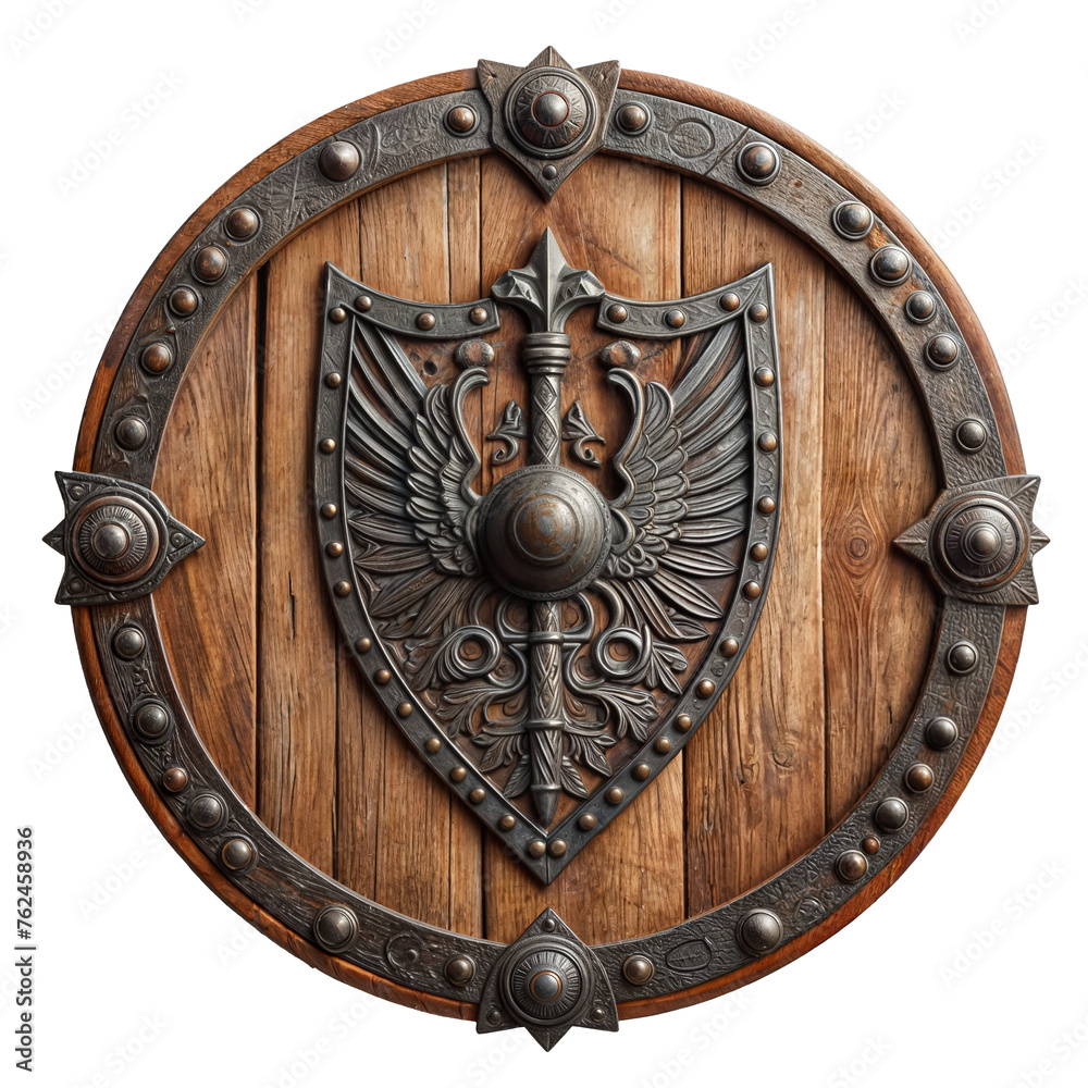 Wood and Iron Shield Cutout: Antique Defensive Emblem