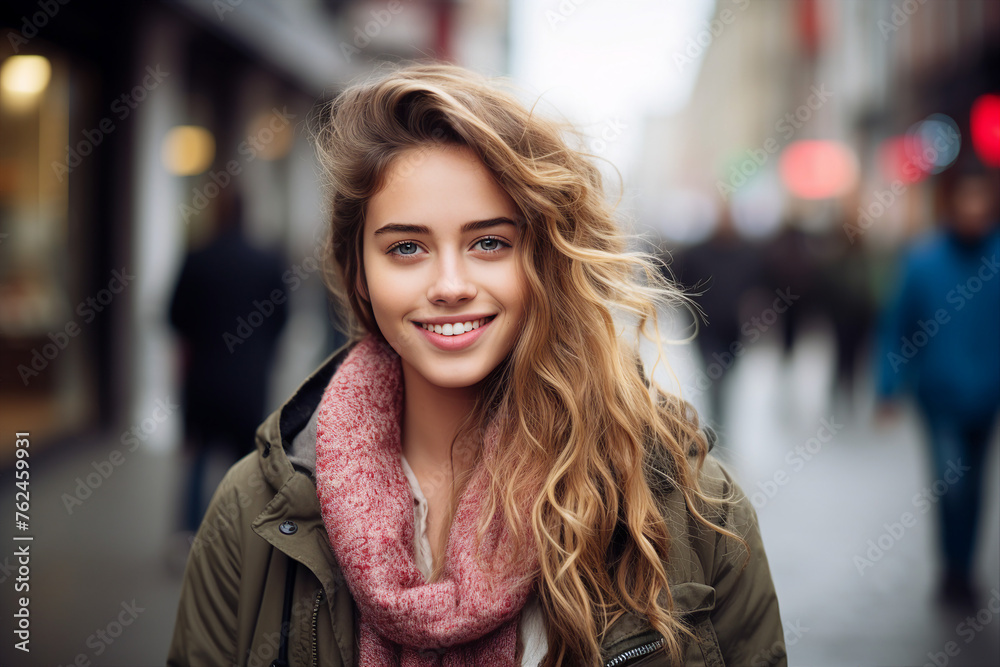 Generative ai photography of cheerful lovely woman walking in megapolis downtown Generative ai photography of cheerful lovely woman walking in megapolis downtown