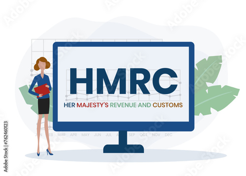 HMRC Her Majesty's Revenue and Customs - non-ministerial department of the UK Government responsible for the collection of taxes, acronym text concept background
