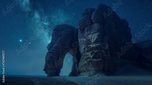 Elephant rock at night / saudi arabia / al ula / Beautiful view . photo