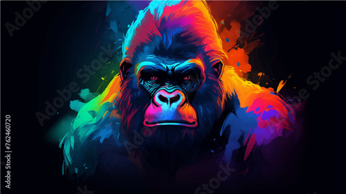 Gorilla illustration colorful head wallpaper / You can find other images using the keyword aibekimage
