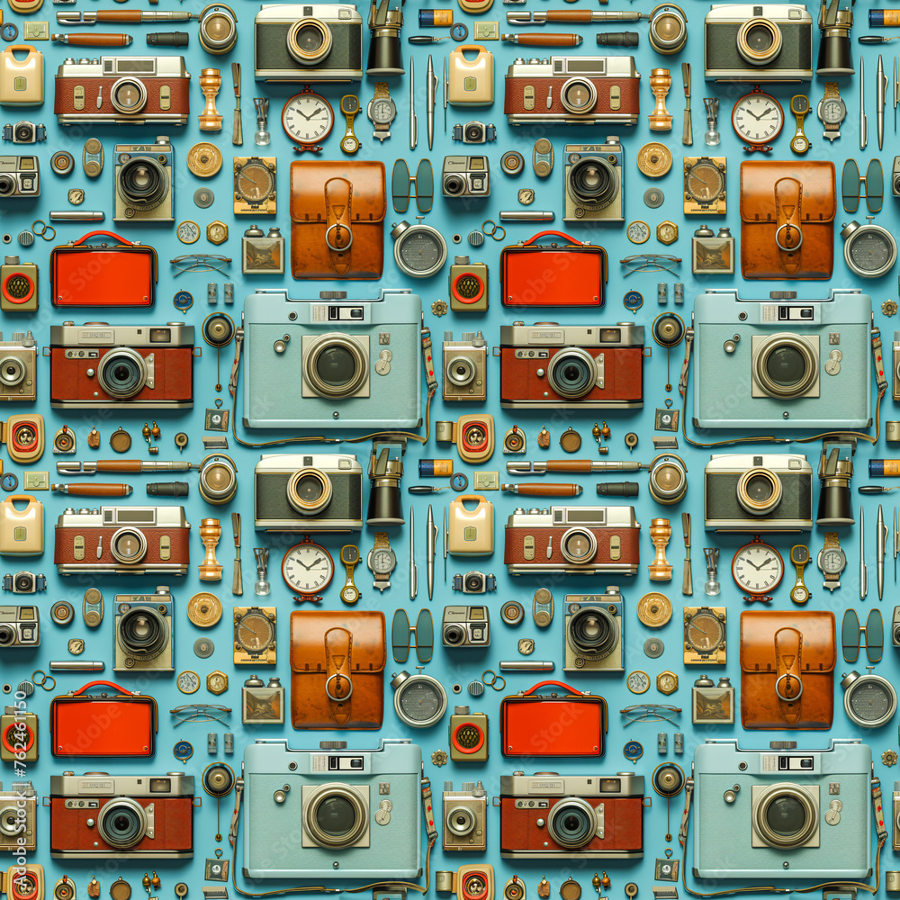 Obraz premium Vintage electronics and gadgets seamless pattern, retro technology background.