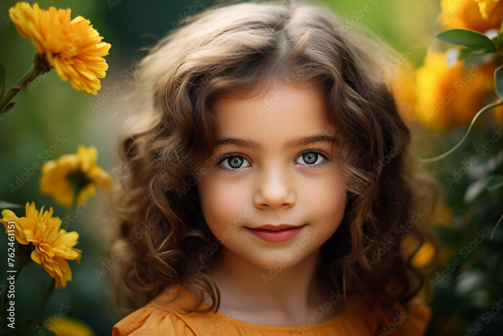 Generative AI image of a adorable beautiful cute baby on summer holidays vacation outside