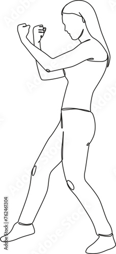 Girl fights position or defense position line art