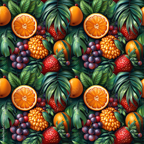 fruit pattern  frameless pattern to enlarge and use as graphic element like background  tiles  ai generated