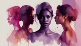 Women's silhouette, digital watercolor illustration, women's celebrate women's month 