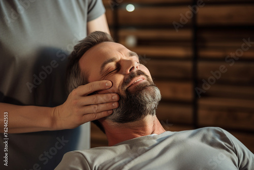 Generative ai photo image of happy relaxed smiling person enjoying professional doctor massage