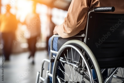 AI generated picture of elderly patient in a wheelchair feel isolated hospital rehabilitation