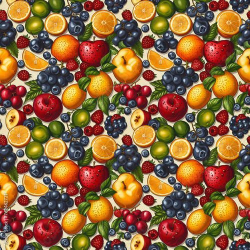 fruit pattern, frameless pattern to enlarge and use as graphic element like background, tiles, ai generated