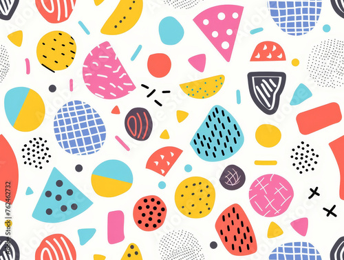 A colorful and abstract pattern of shapes and circles