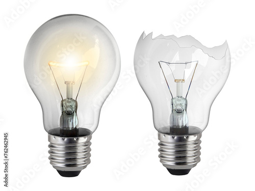 light bulb and Broken light bulb, transparent background