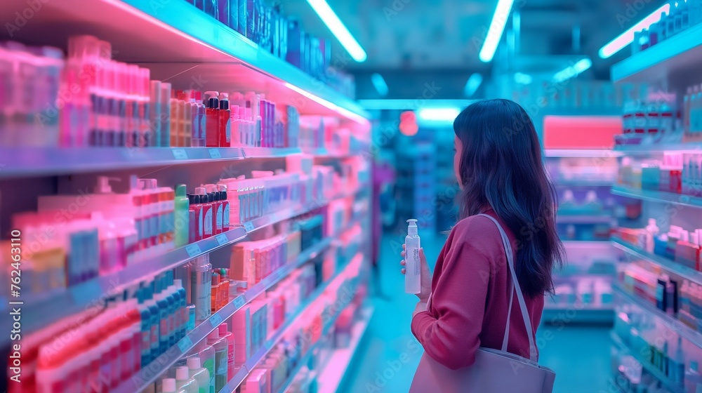 A Woman Shopping In Supermarket.