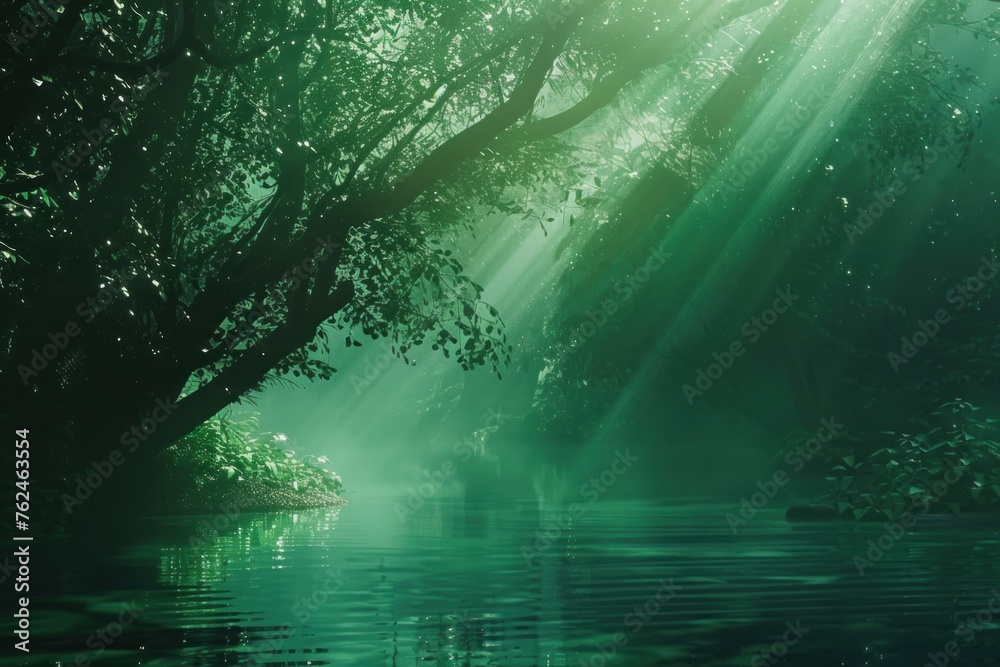 image of a forest with sunlight shining through it