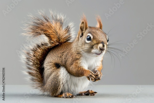 cute red squirrel scurrying alone on gray background stock photo sin royaltyfree photo