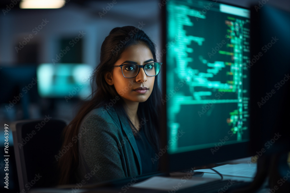 Hard working person in modern interior office programming writing web java script code AI technology generation Hard working person in modern interior office programming writing web java script code AI technology generation