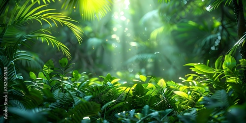 Luxurious Jungle Foliage with Radiant Sunbeam Lighting for Captivating Sale Promotion Imagery
