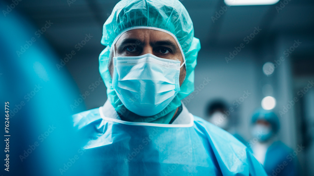 a man wearing a surgical mask and a blue cap a man wearing a surgical mask and a blue cap