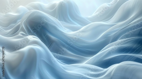Ethereal Blue Fabric Waves Flowing Gently in a Dreamy, Soft-Lit Setting