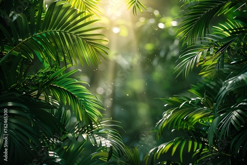 Verdant Jungle Canopy Illuminated by Warm Sunbeams