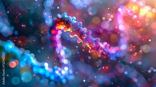 Glowing double helix DNA strands with dynamic bokeh for scientific concepts © rorozoa