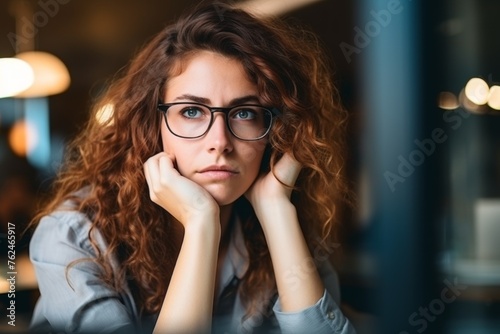 woman with glasses portrait close-up Generative AI