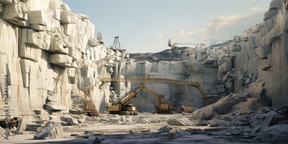 excavators working in a quarry Generative AI