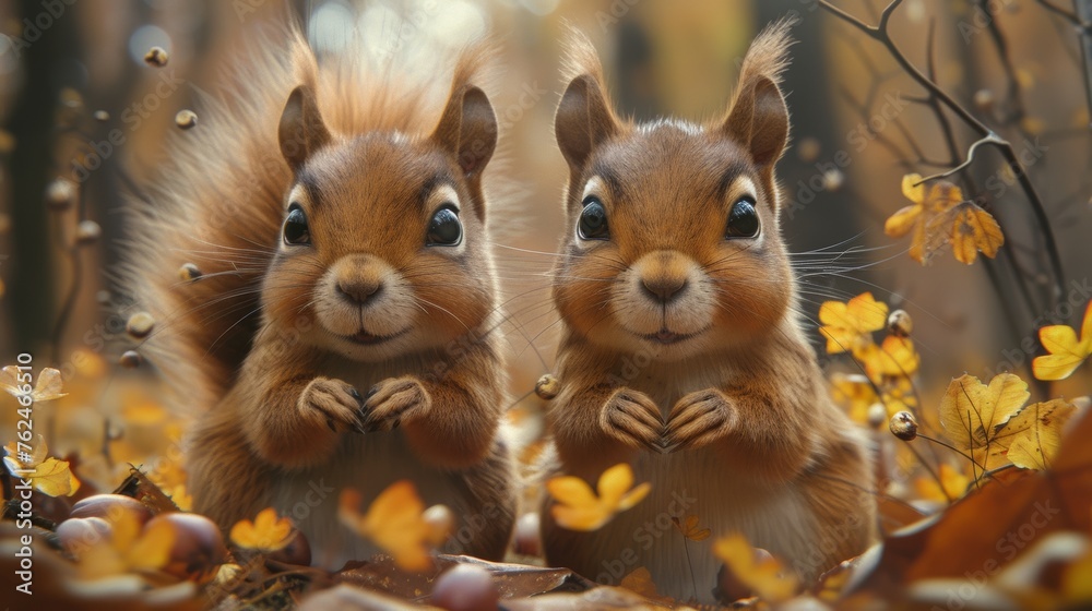 Two Squirrels Standing Together Two Squirrels Standing Together