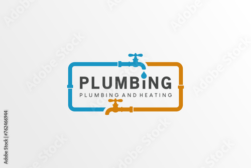 Plumbing, heating and cooling services company logo design template. Vector pipe and faucet logo