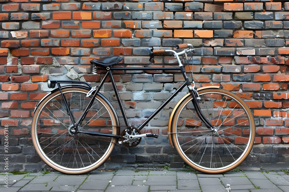 Vintage Bicycle Elegance: A vintage bicycle leaning against a charming brick wall, combining nostalgia with timeless elegance.

